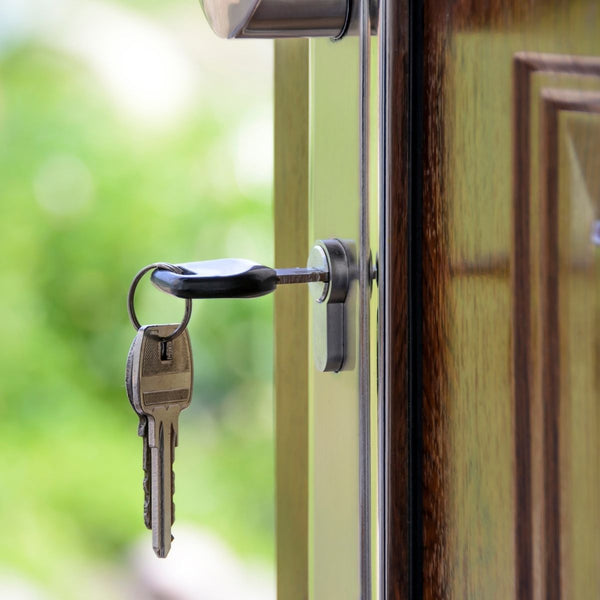 wood door with key