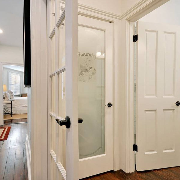 white doors with black hardware